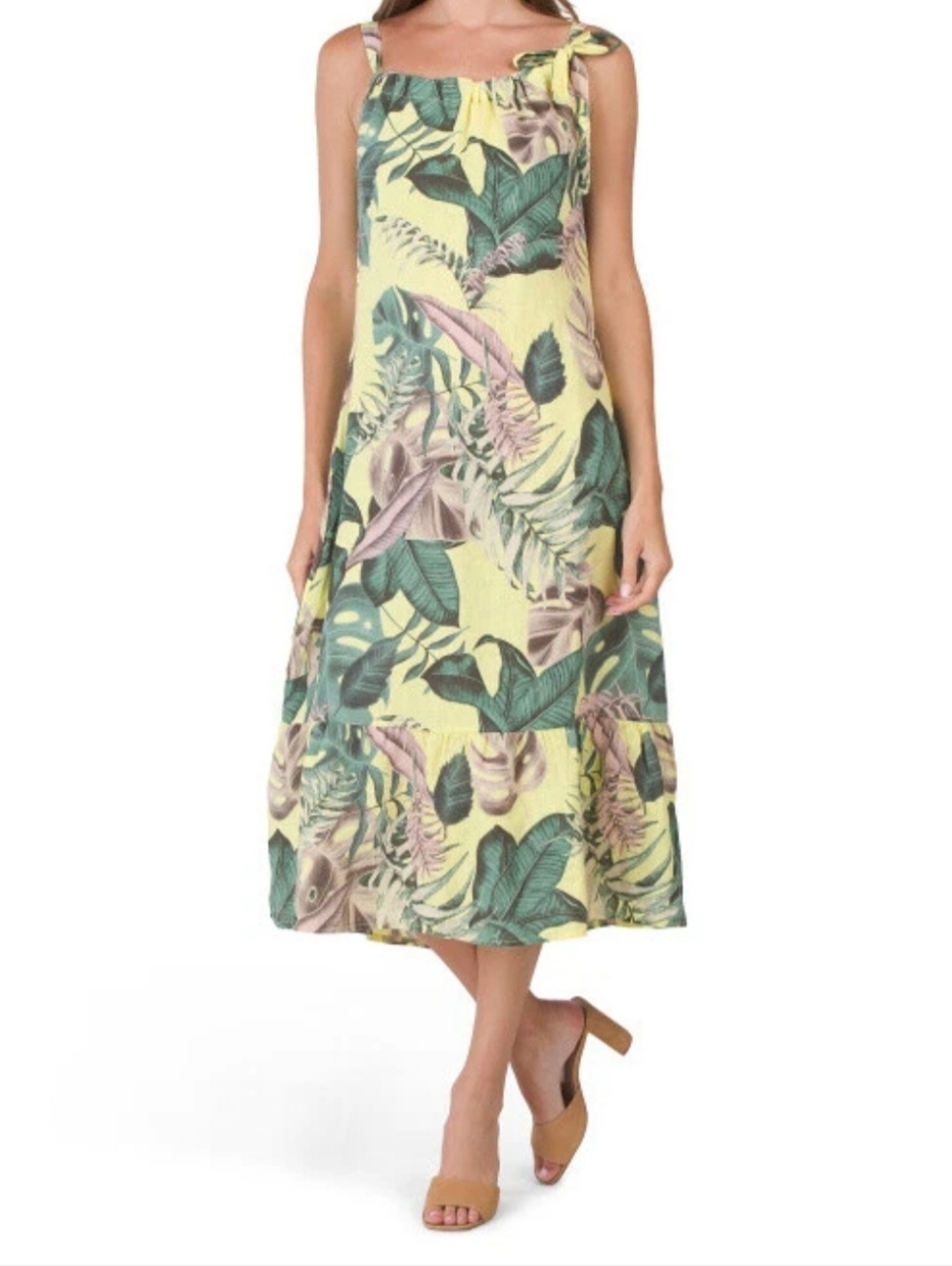 BELLAMBRA Italy Linen Strapless Tropical Print Midi Dress Size L Resortcore
